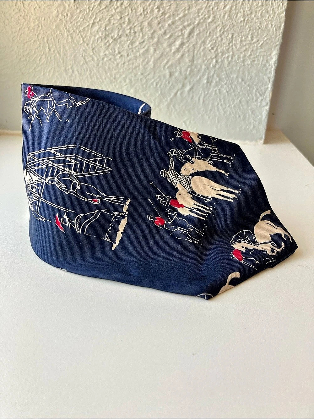Vintage Polo by Ralph Lauren Men's Silk Equestrian Print Tie in Blue & White